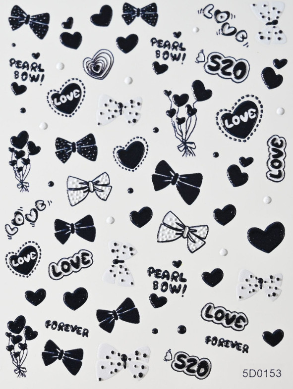 5D Engraved Heart Bow Bear Butterfly Nail Art Stickers Decals Self Adhesive NH20