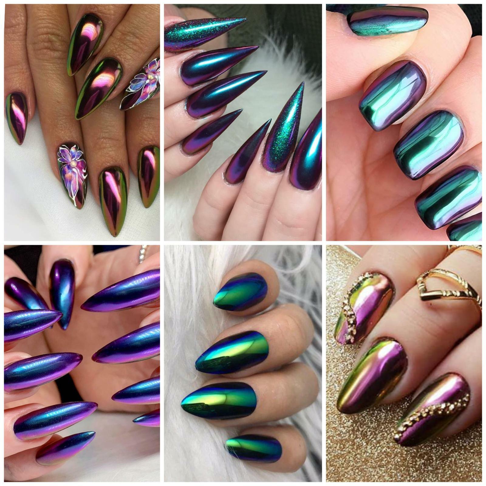 Nail Duo Chrome PEN Chameleon Mirror Powder Air Cushion Solid 6 Colours Dust UK