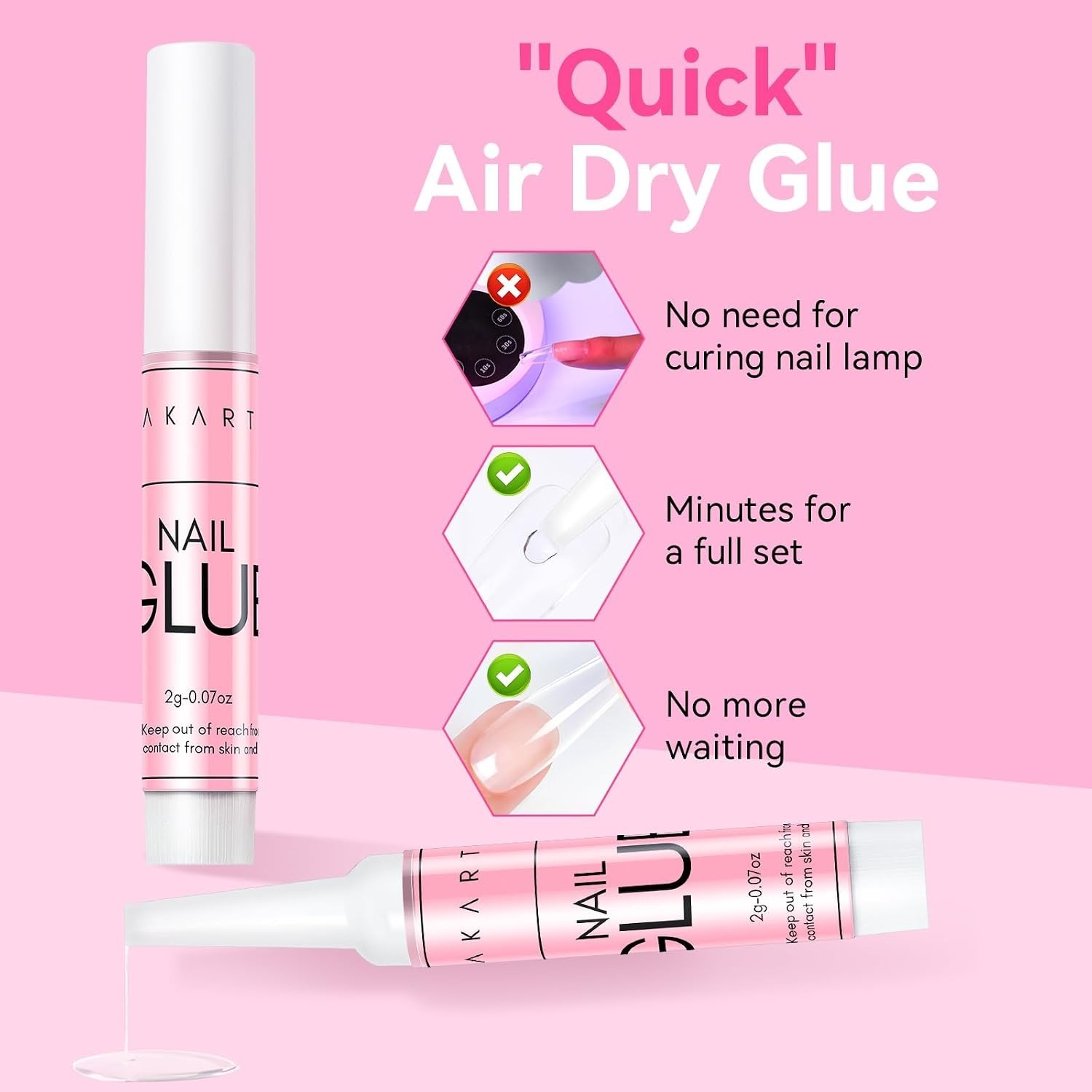 Fast Air Dry Hema-Free Nail Adhesive – Ideal for Beginners & Professionals, 5x2g