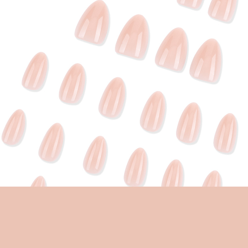 48 Pcs Nude Pink Press on Nails, Medium Almond Solid Glossy Elegant Fake Nails