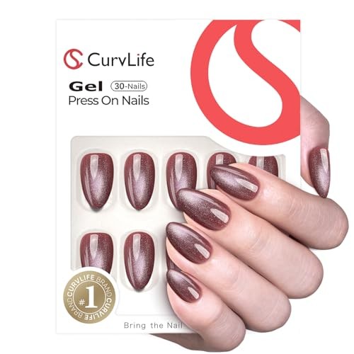 Press on Nails Short Almond Fake Acrylic Nails with Apricot Cat Eye Pink