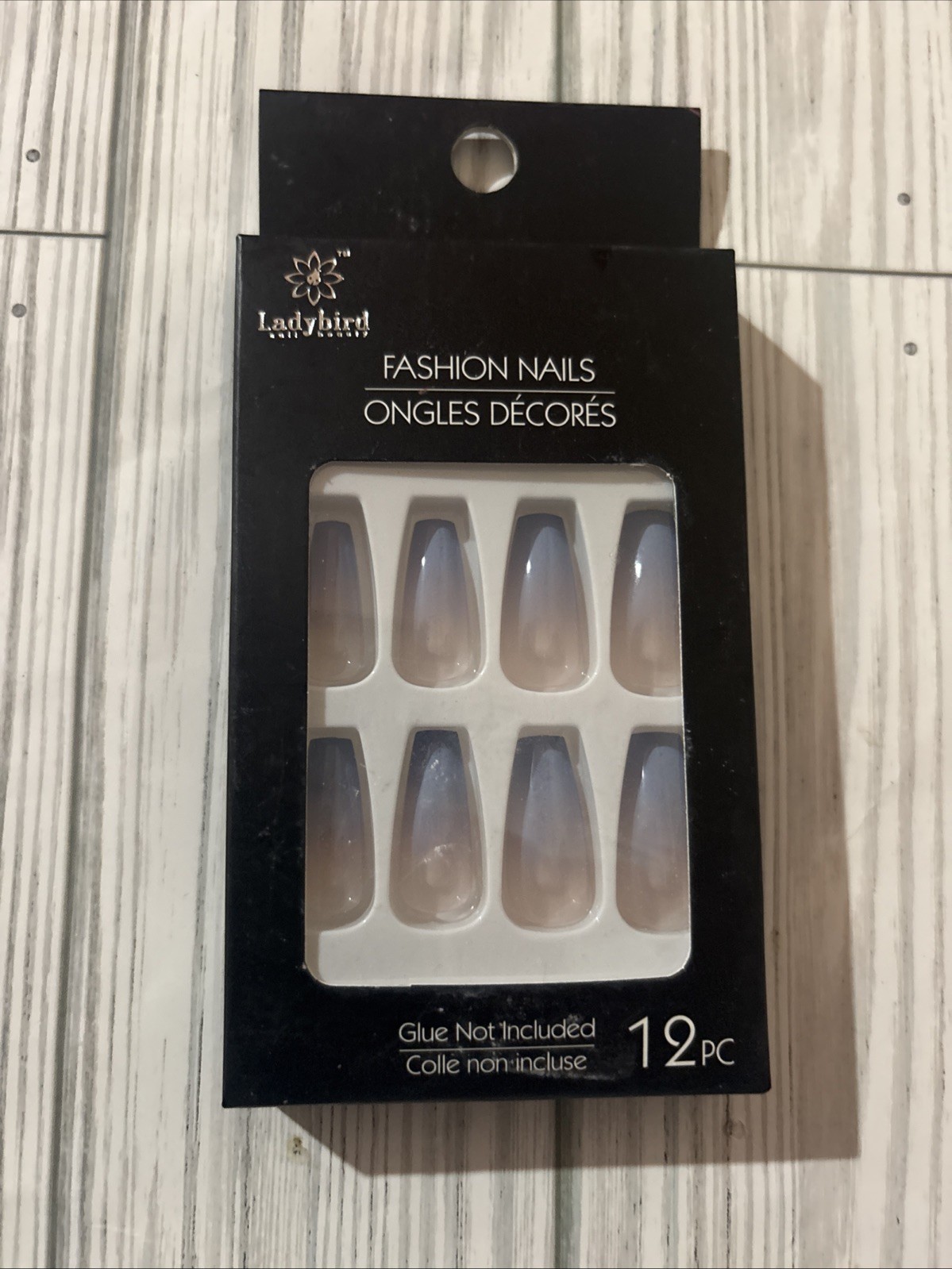Ladybird Blue Ombre Press On Nails 12 Pc Coffin Shape Fashion Nails No Glue