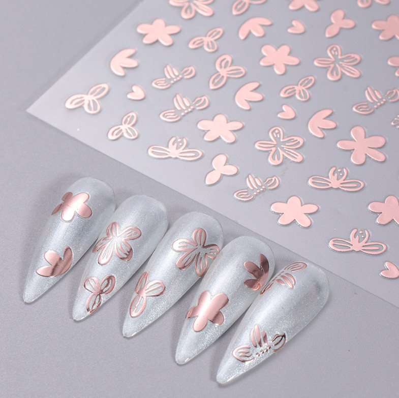 2Pcs Leaf Metallic Ornament Geometric Rose Gold Nail Art Stickers SWT39 NS20