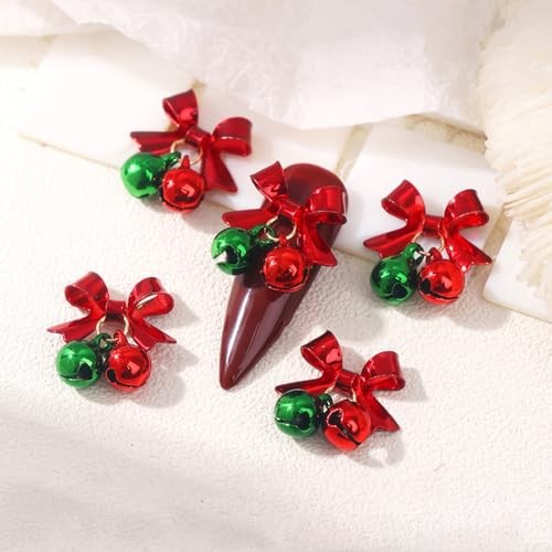 12Pcs Christmas Nail Art Charms Bow Bell Nail Rhinestones 3D Jingling Bell