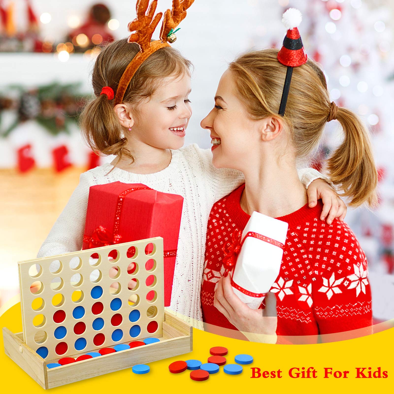 Arfun 4 in a Row Wooden Connect Board Game, 9.4 X 5.9 X 6.3 Inches, Red