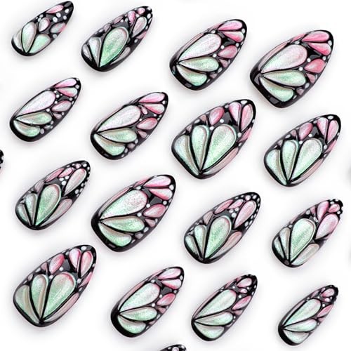 Handmade 3D Butterfly Wings Colour Press On Nails 24 Pieces (Pack of 1) LF-3506