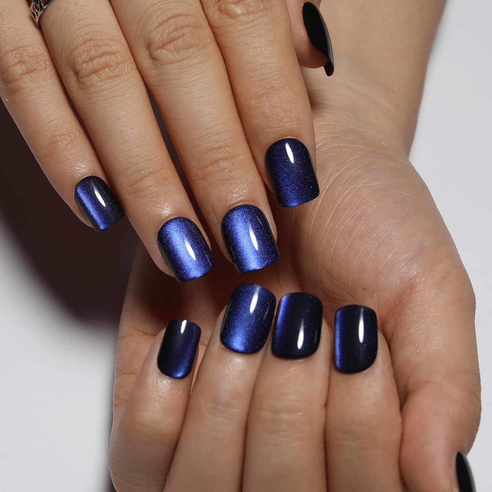Stbisen Dark Blue Press On Nails Square, Short Cat Short, M01-Midnight Mirage