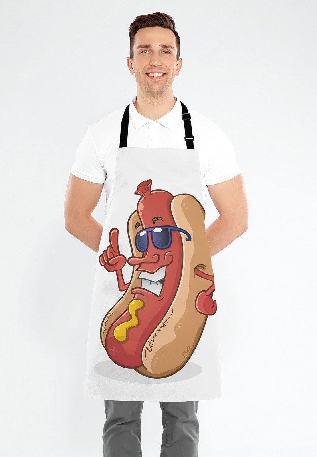 Hot Dog Cartoon Character Wearing Sunglasses Adjustable Bib Apron Kitchen Coo…