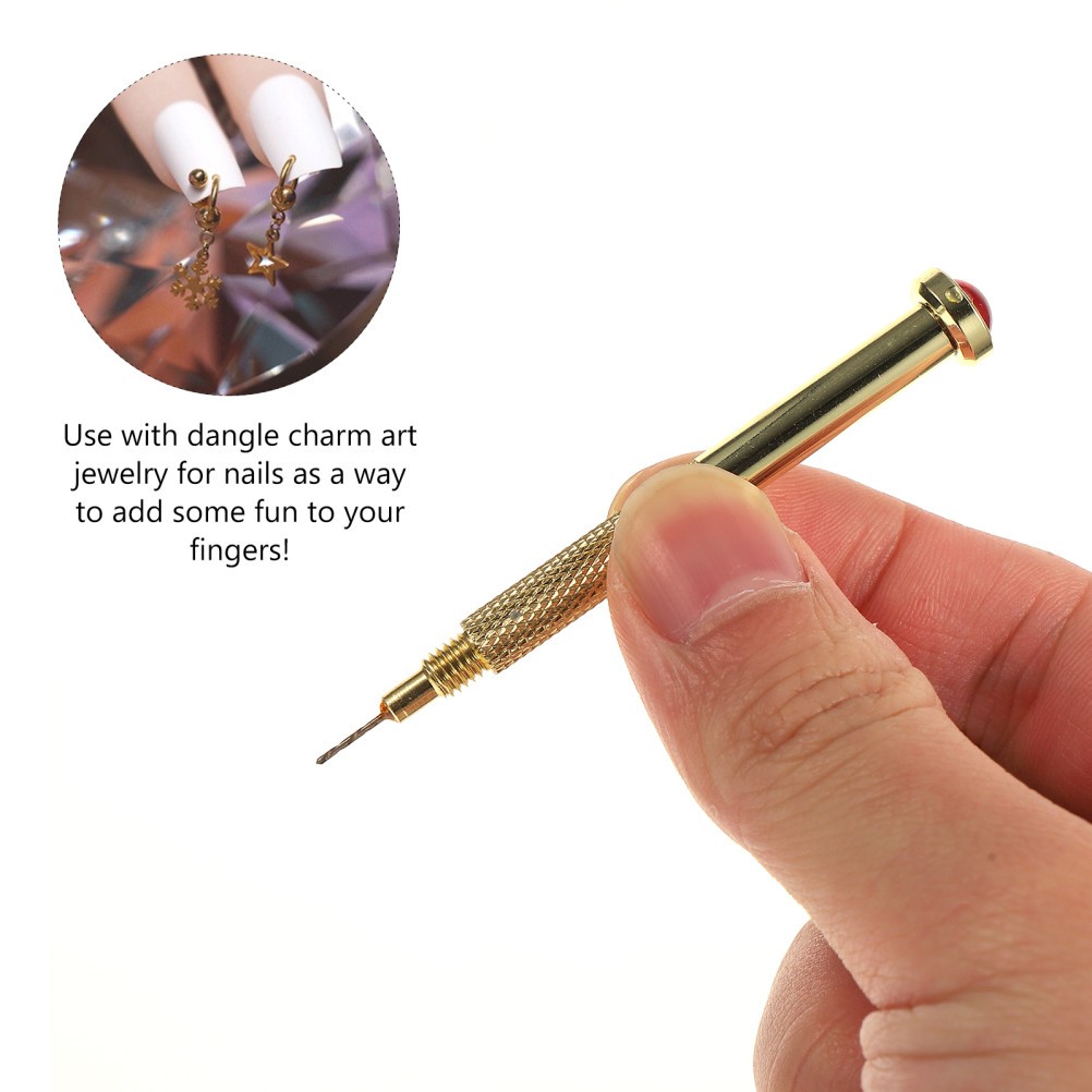 2Pcs Nail Art Piercing Tools Metal Nail Hand Drills Golden Color