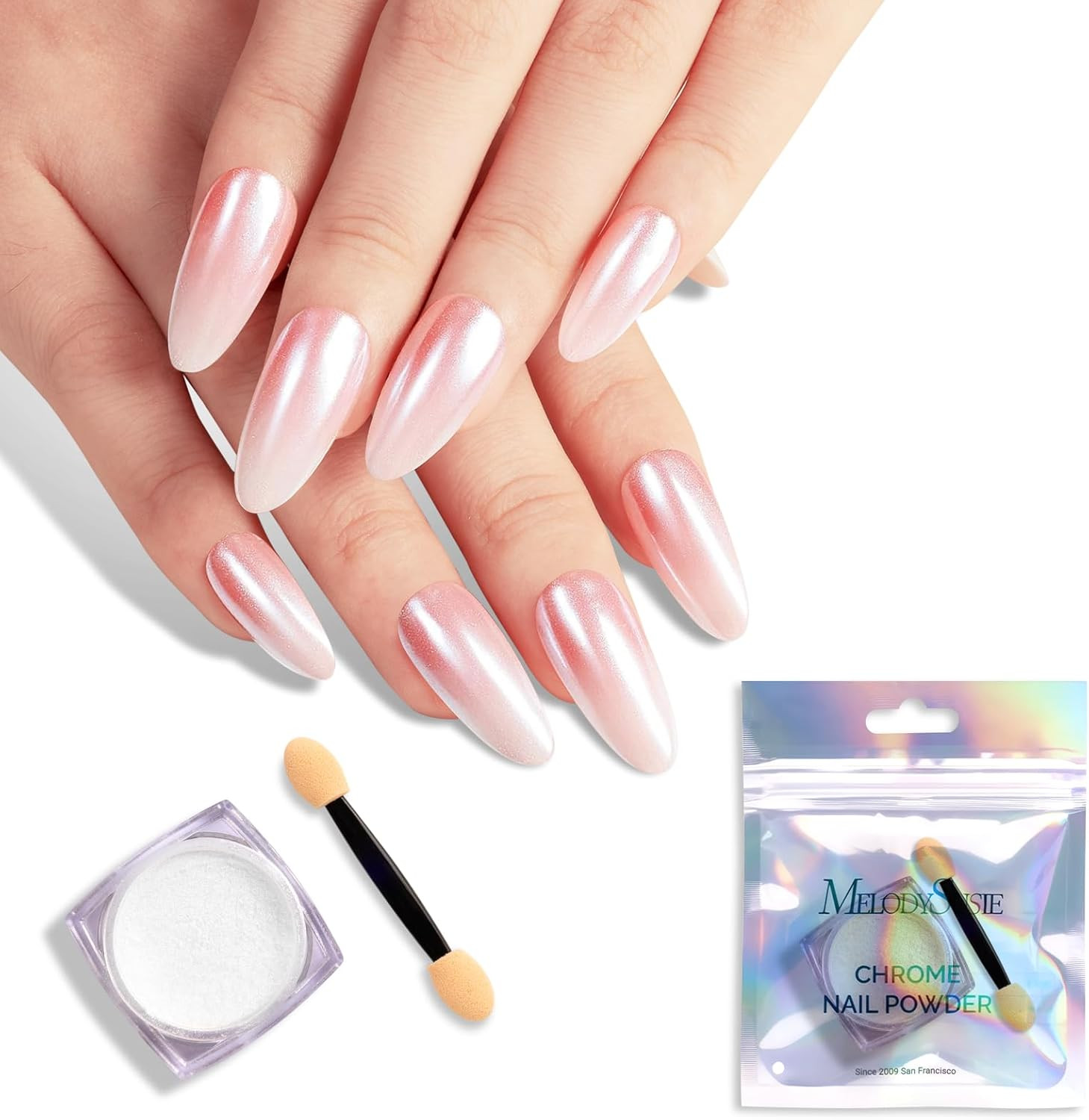 Melodysusie White Chrome Nail Powder for Gel Nails,Pearl Powder Mirror Effect Pi