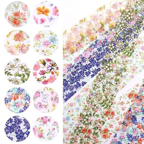 10 Sheets Nail Foil Flower Nail Stickers Floral for Nails Design Starry Style 7