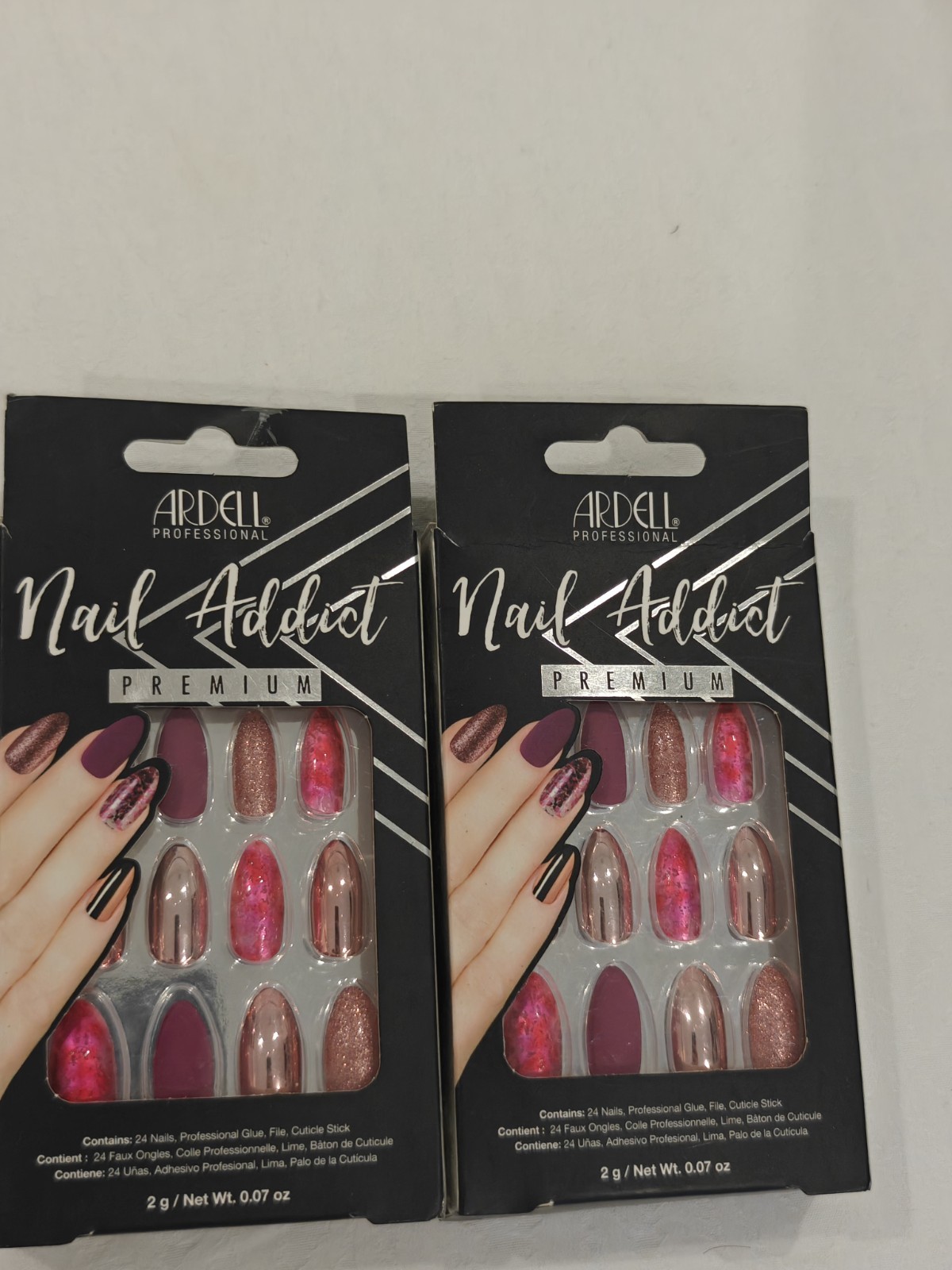 2 Ardell Nail Addict Premium Chrome Pink Foil & Sparkle Burgundy Matte & Marble