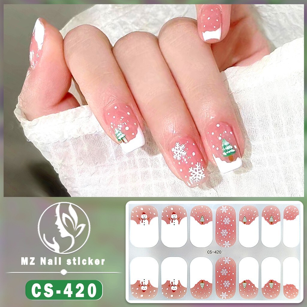 5 pcs hot sale Christmas Nail Stickers Semi Cured Gel Nail Stickers UV Lamp