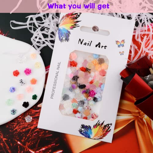 100Pieces 3D Flowers Rose Nail Art Charms Kits Acrylic Resin Camellia Nail Art