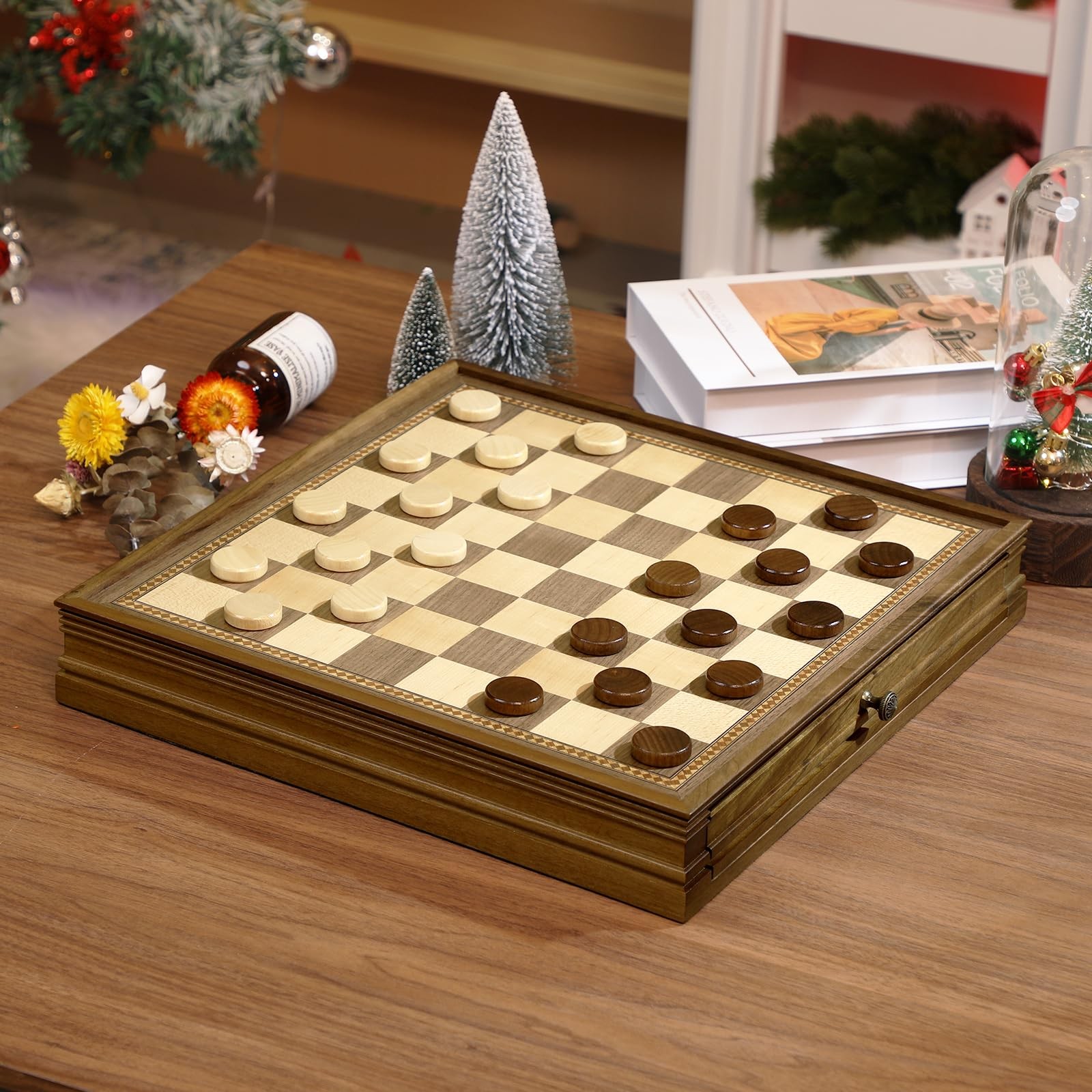 Peradix Magnetic Chess Checkers 32 cm x 32 x 5.2 cm, Walnut Color 12.8″