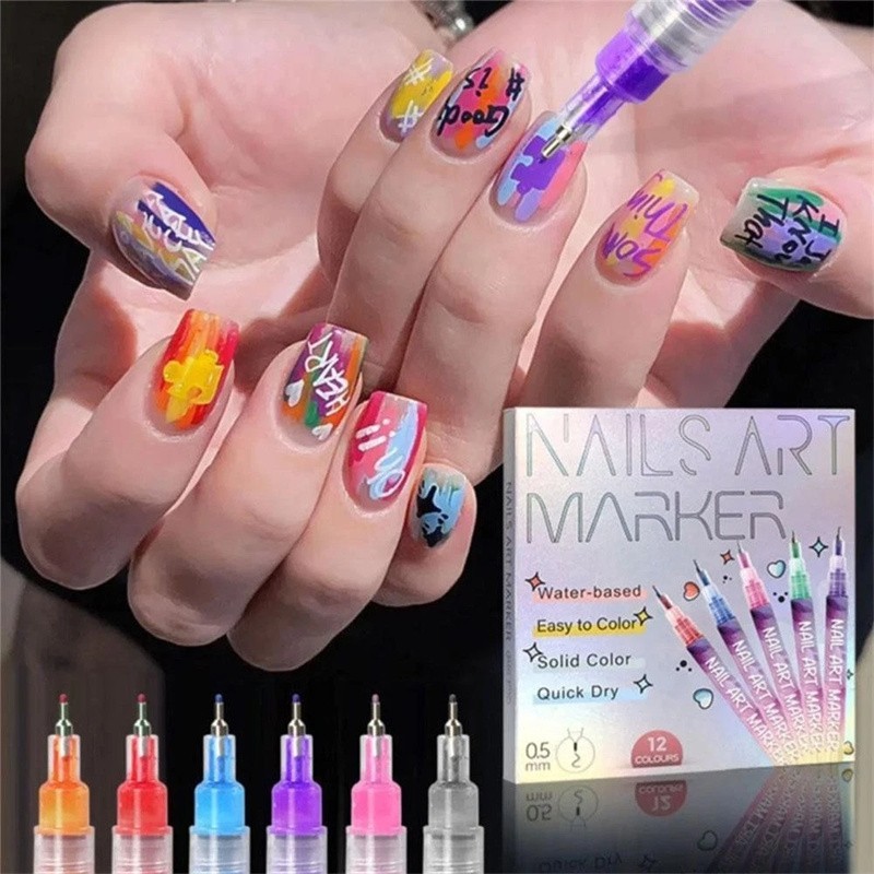 12 Colors Nail Art Pens Set, Nail Art Markers for Gel Nails, DIY Nail US