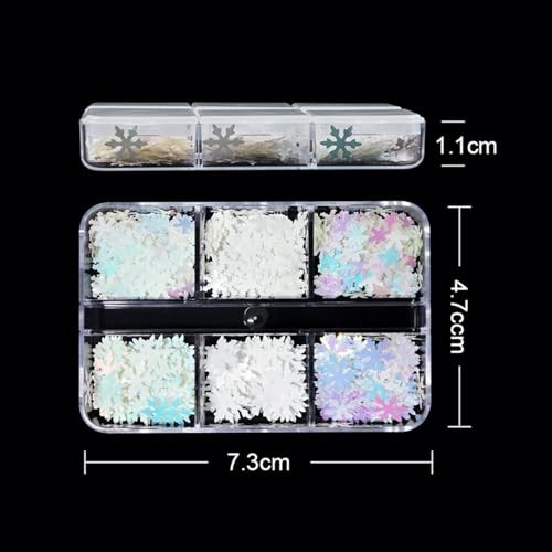 6 Grids White Snowflake Nail Art Sequins Christmas Snowflake Nail Style G