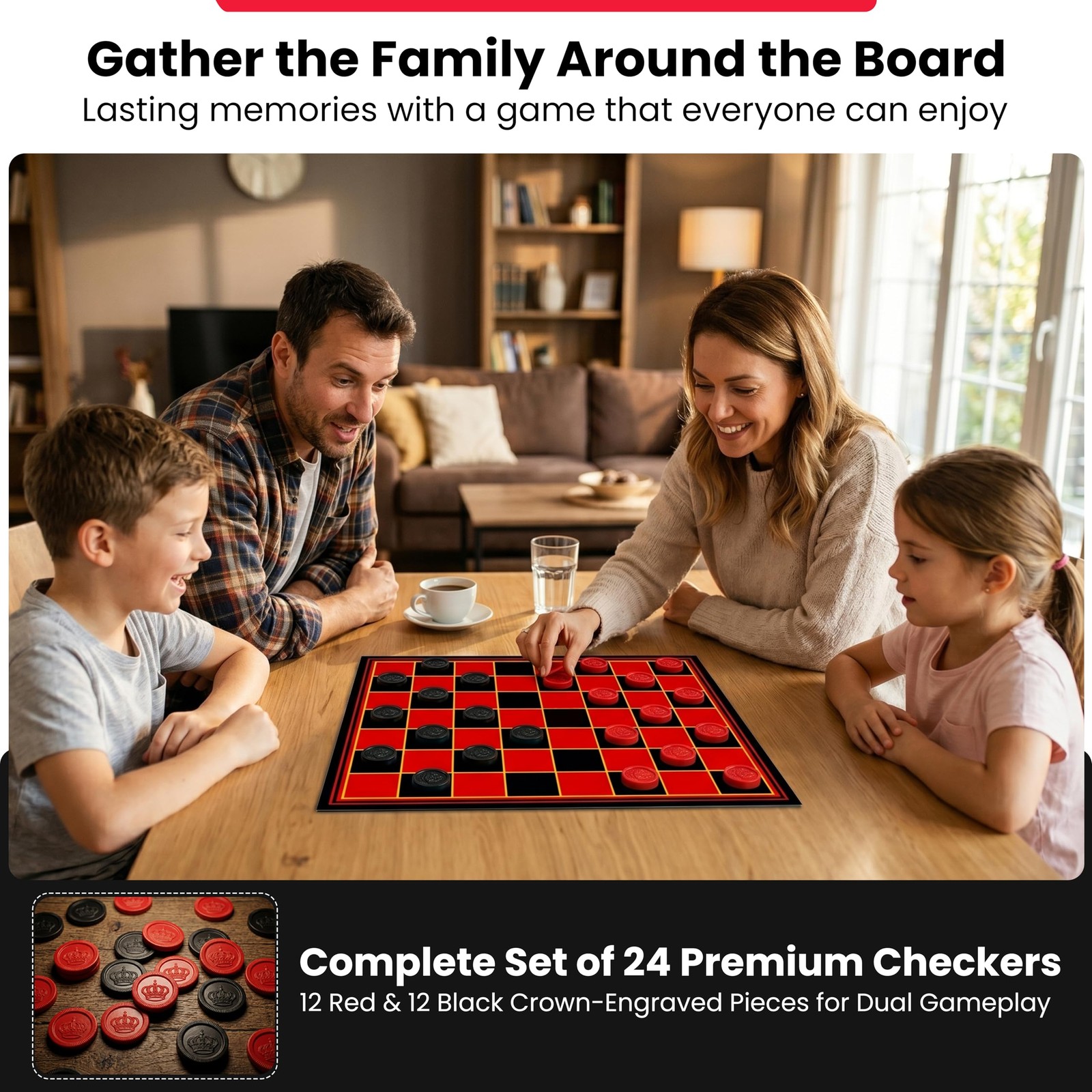 Kangaroo – Multiplayers Strategy Checker Board 15 x 15 inches, Red and Black
