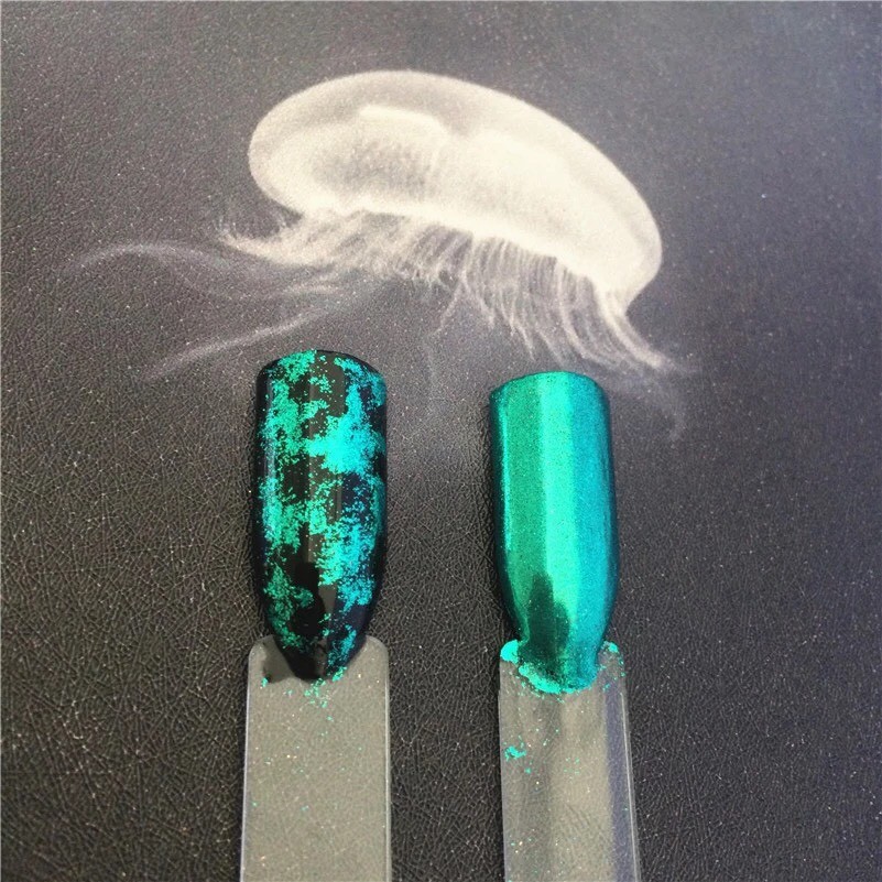Turquoise Nail Powder Mirror Chrome Nails Teal Shiny Effect Mermaid Pigment Dust