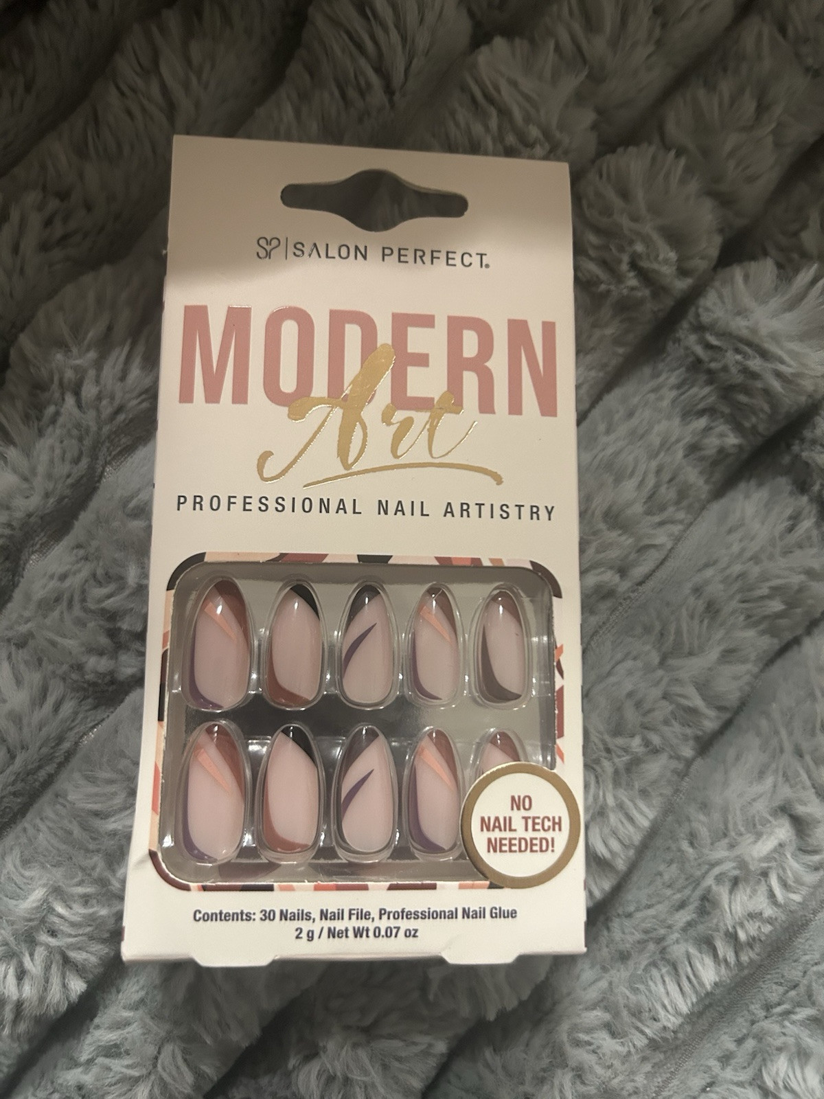 Press On Nails, Modern Art Abstract Pink and Purple Design, Almond Shape,