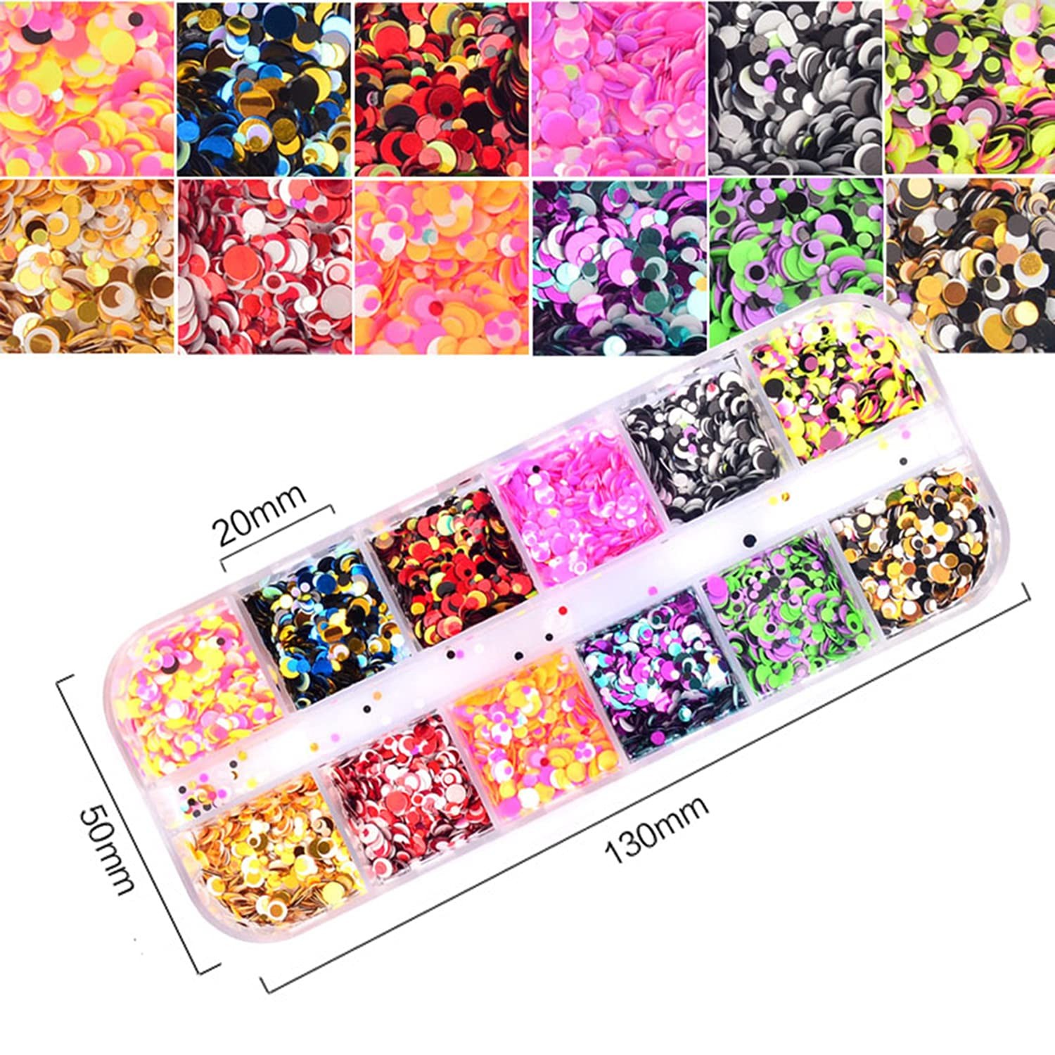 12 Colors Laser Mixed Circle Nail Glitter Sequins 3D Art
