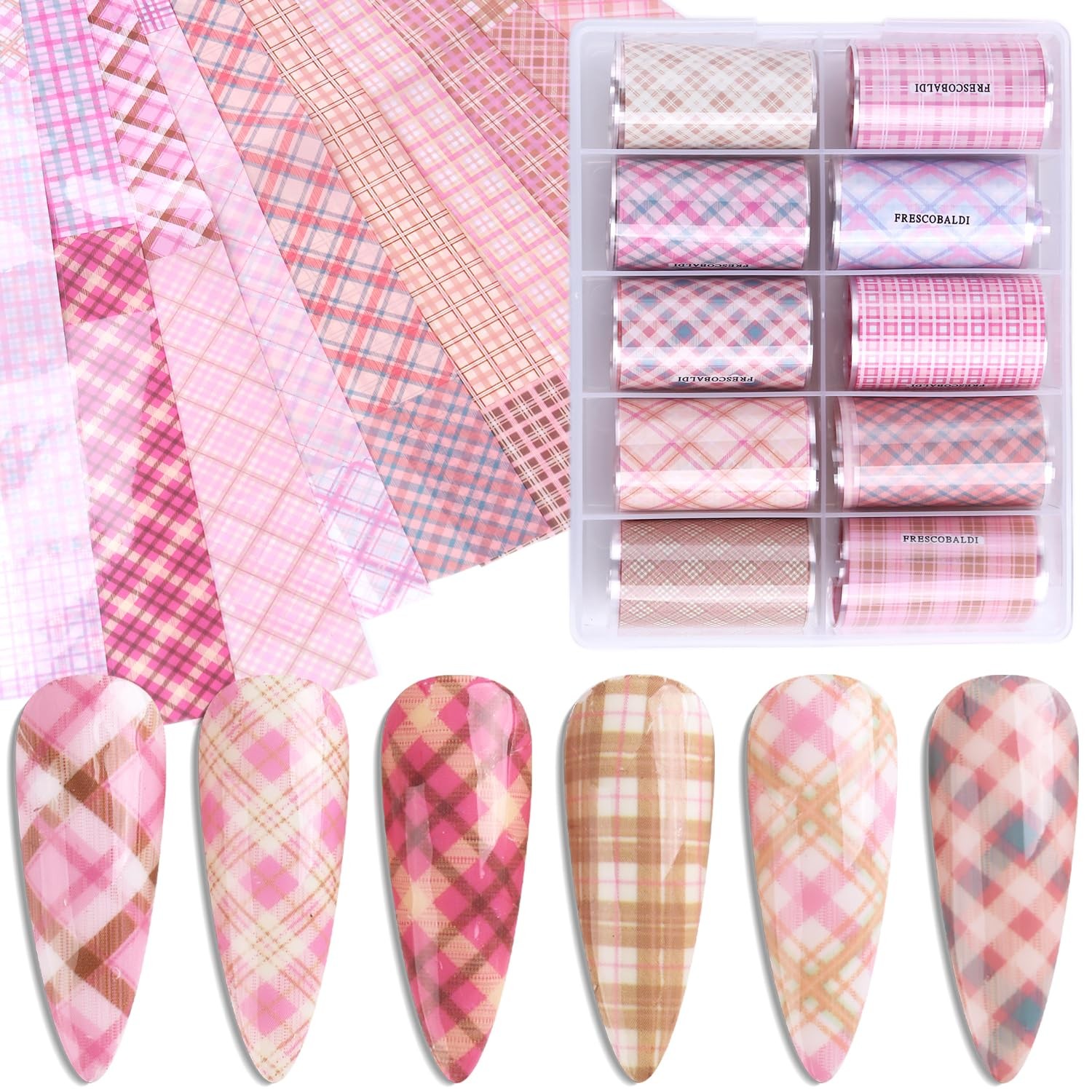 FSpronail Plaid Nail Foil Transfer, 10 Rolls/Box Pink