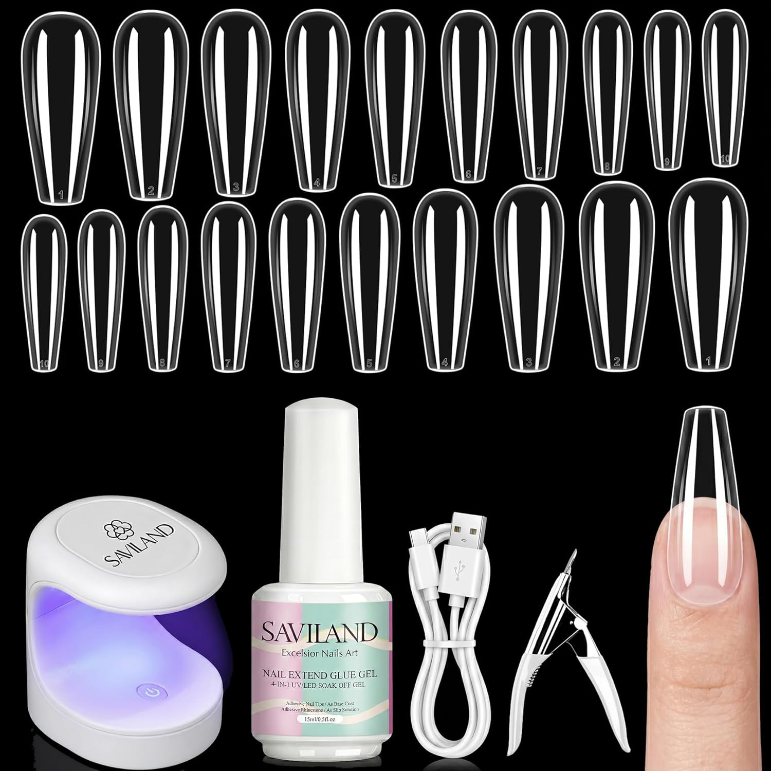 Gel Nail Kit Starter Set: 14-Day Last Nail Glue Gel and 500Pcs High Clear Nail T