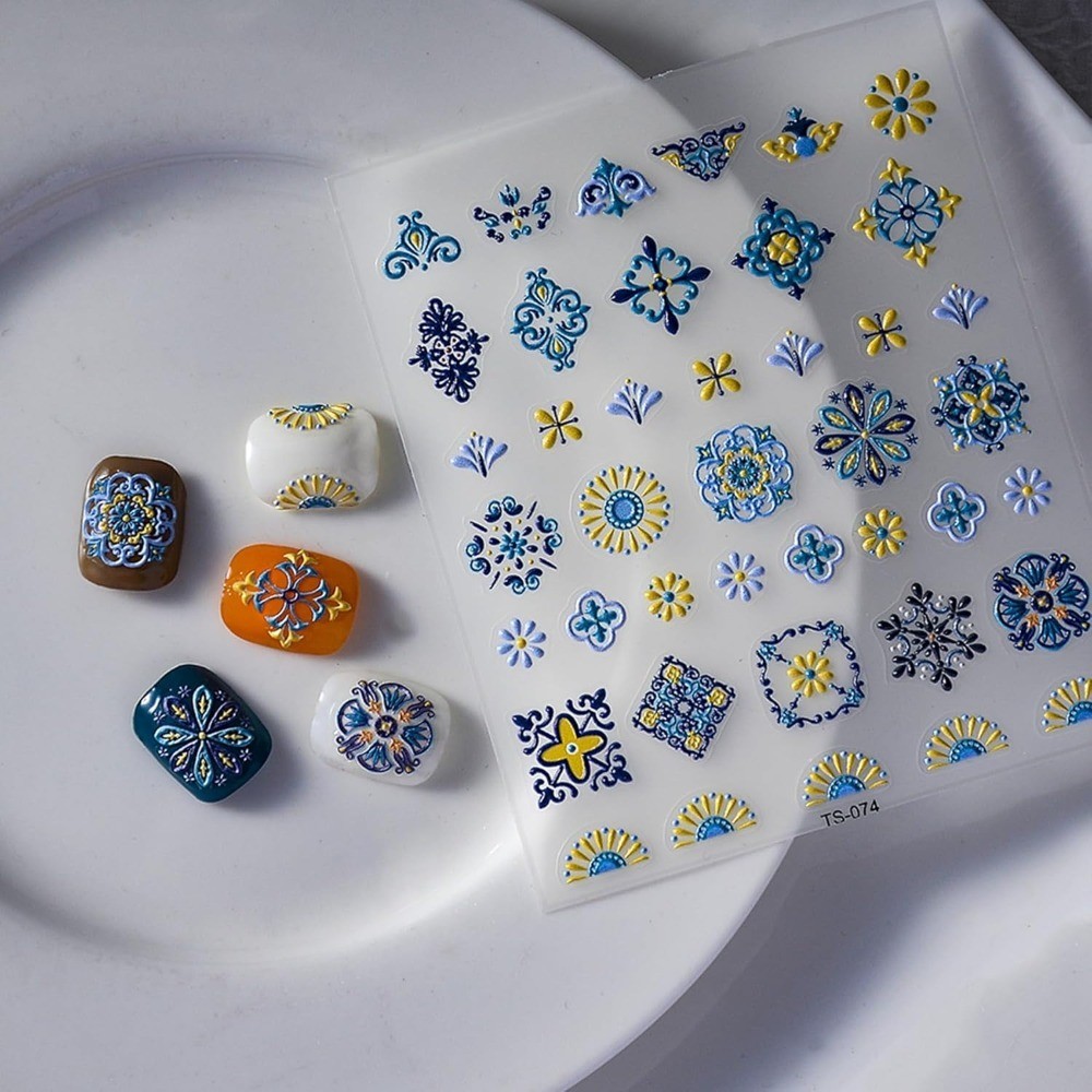 5D Embossed Bohemia Style Self-Adhesive Nail Art Stickers 15 Sheets Exquisite