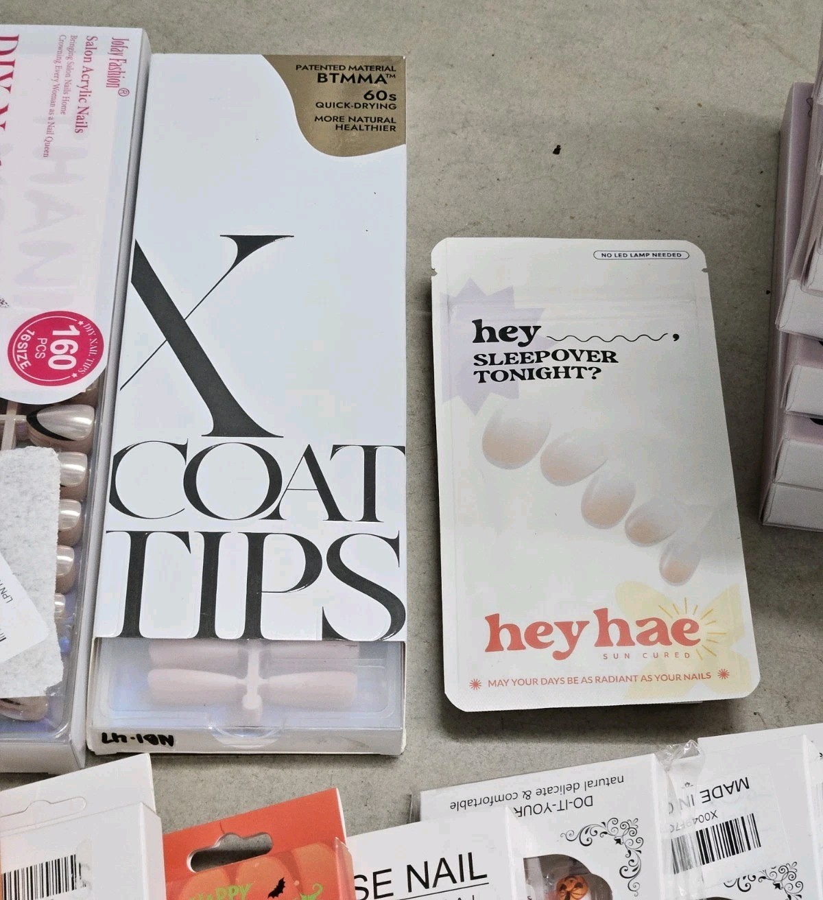 Bulk Lot Of 194 Different Brand Press-On Nails, Large Variety of Sizes And Style