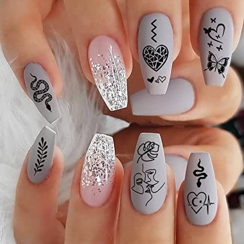 Bilizar 6 Sheets Self-Adhesive Snake Heart Moon Star Nail Art Sticker Decals,