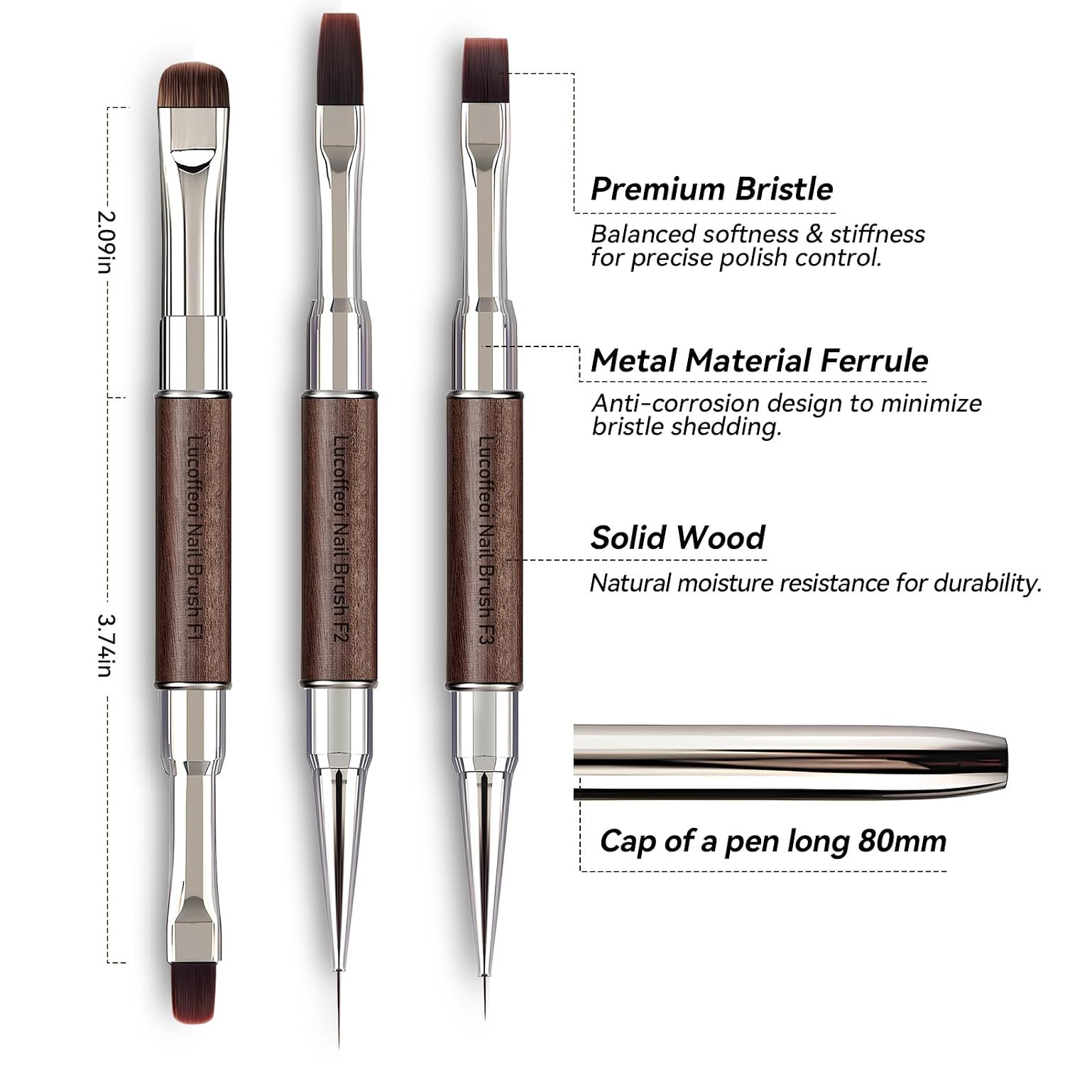 Nail Art Brushes Set – 3Pcs Dual-End for Clean up & French Tip | Builder Gel