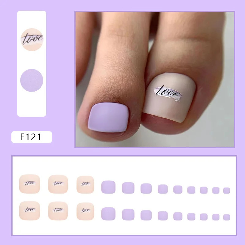 24pcs Glitter Fake Toenails Reusable Full Cover Acrylic Foot Nail Tips