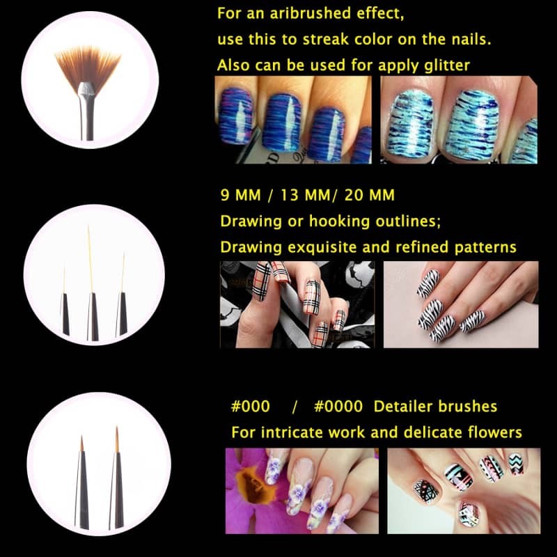 20pcs Pro Nail Art Brush Set Detail Liner Dotting & Silicone Tools w/ Case