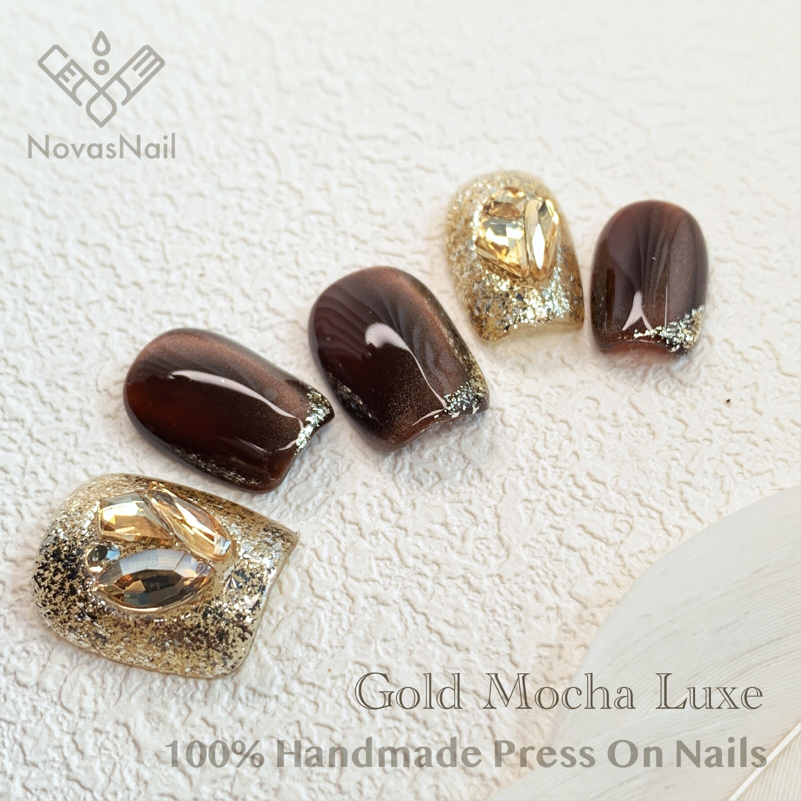 Luxurious Gold Mocha Luxe Press-On Nails | Handmade Reusable Elegant Nail Set