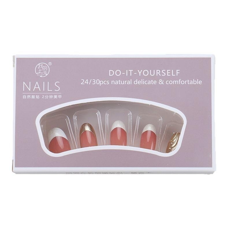 24Pcs White French Tip Press on Nails Short Round Fake Nails Circle Gilding E…