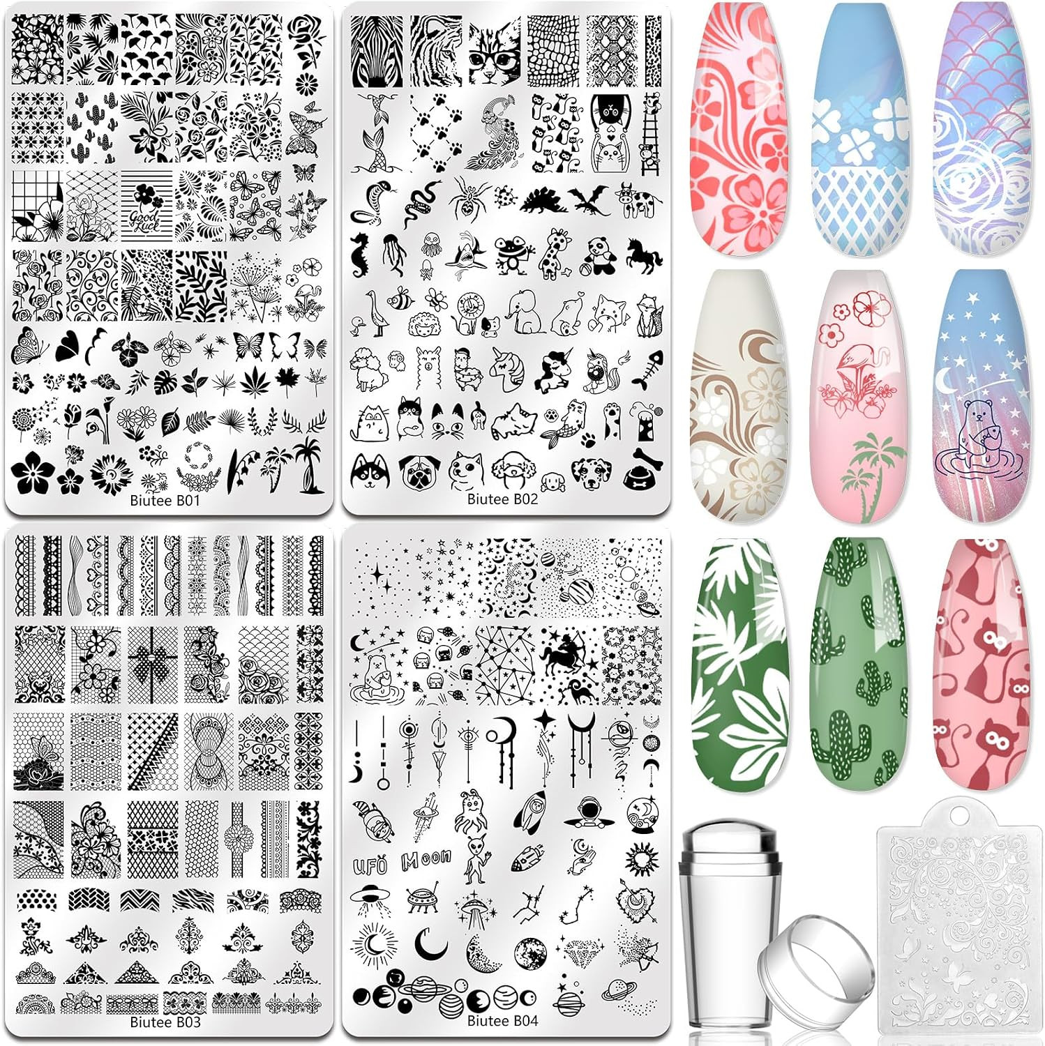 Nail Art Stamping Plates Set 10PCS French Line Stamp Templates, Nail Stamping Ki