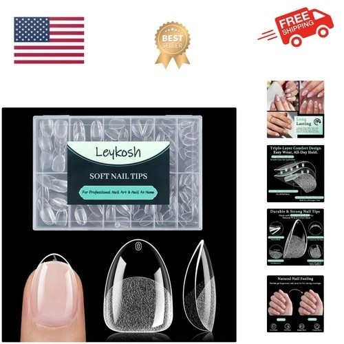 Extra Short Almond Nail Tips – 216pcs Soft Gel Full Cover Fake Nails, 70-Grit…