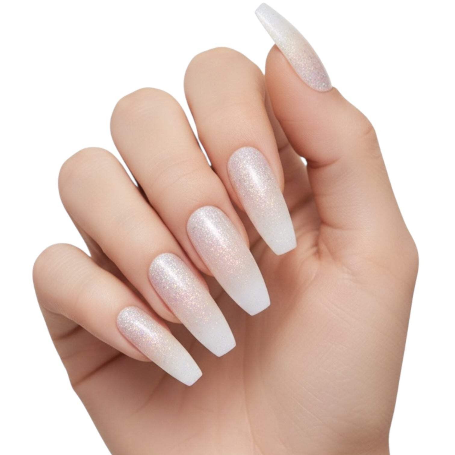 Nude Glitter Ombre French Press On Nails Extra Long Coffin Ballerina Fake Nails