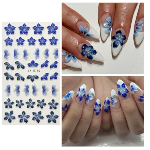 Nail Art Stickers Decals 5D Embossed Flower Nail Decals Self Adhesive Spring