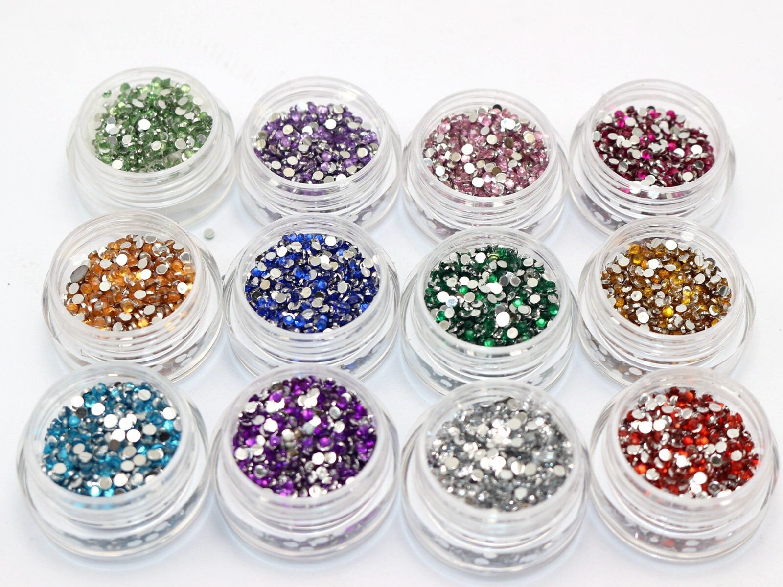 12,000 Acrylic Faceted Round Flatback Rhinestone Gems 2mm + 12 Storage Box Nail