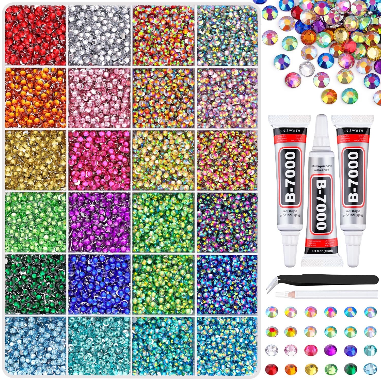 Resin Rhinestones with Tweezers for Crafting, Mixed-Color