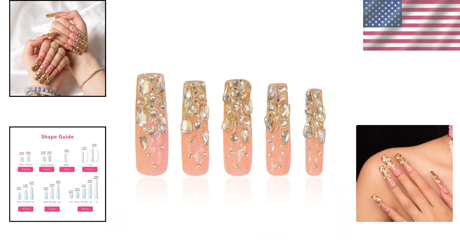 Salon-Quality Stardust Gold Rhinestone Nails