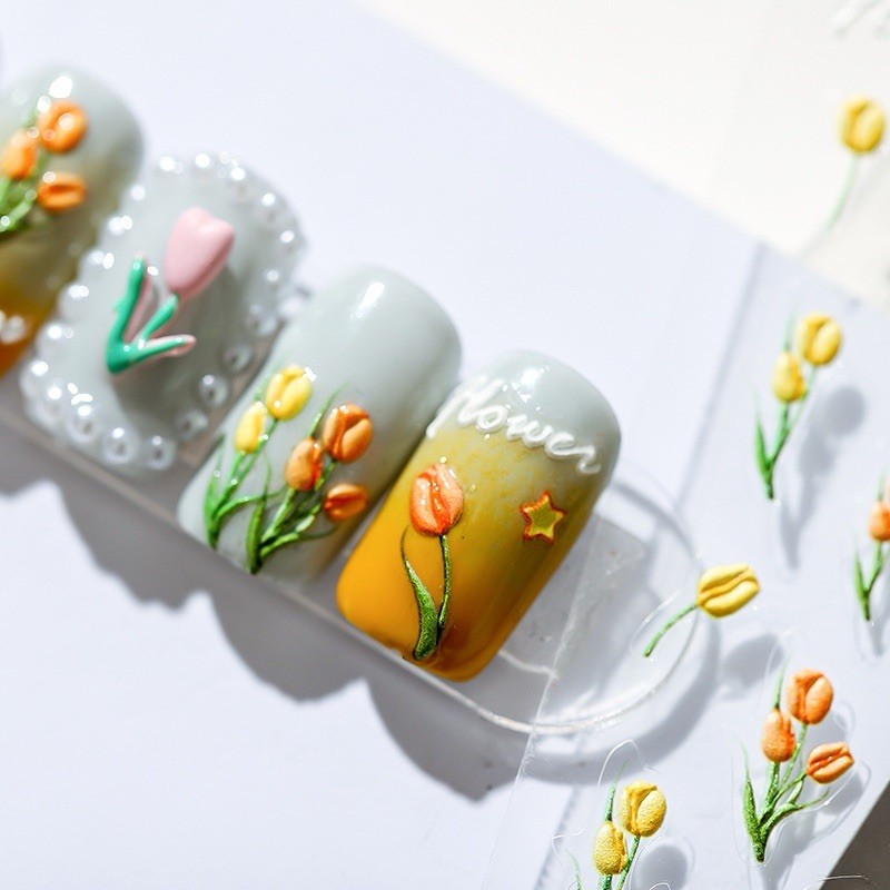 5D Tulip Nail Decal, Nail Decals, DIY Nails, Flowers Embossed Nail Stickers (28)