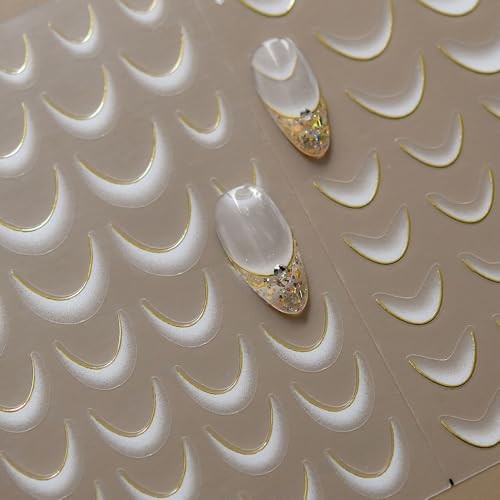 Gradient French Tip Nail Stickers for Women White Gold Curve Line Nail Art