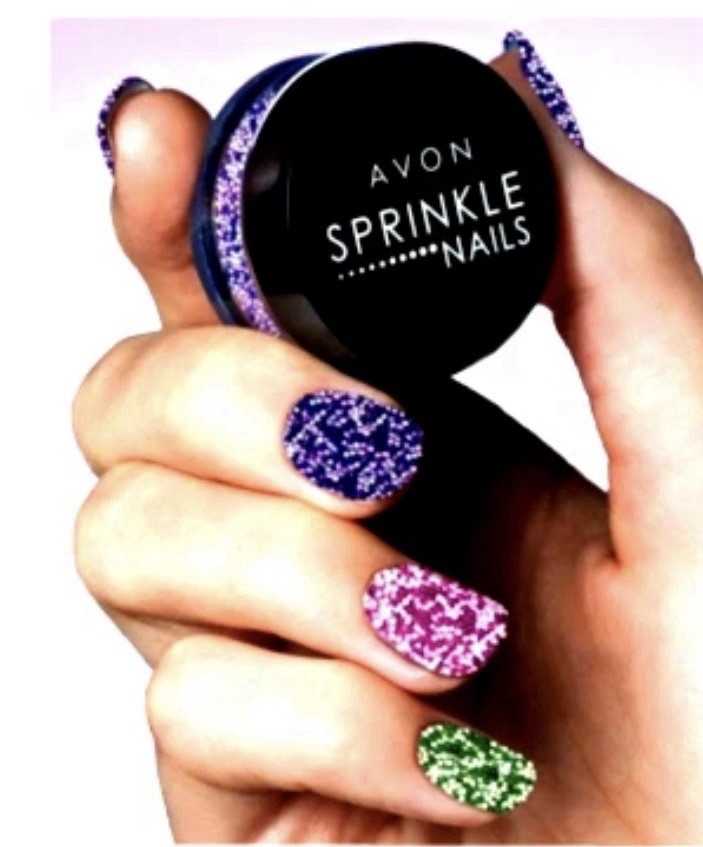 2 LOT – Avon Sprinkle Nails Decorations PURPLE & GREEN Confetti 3D Nail Art NEW!
