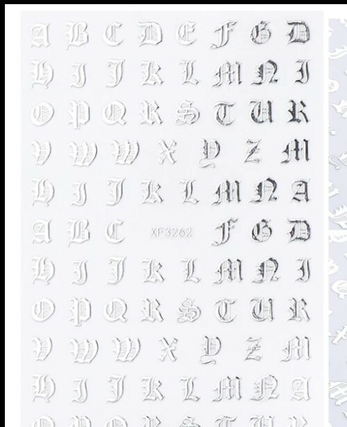 Silver Alphabet Letters Nail Art Stickers