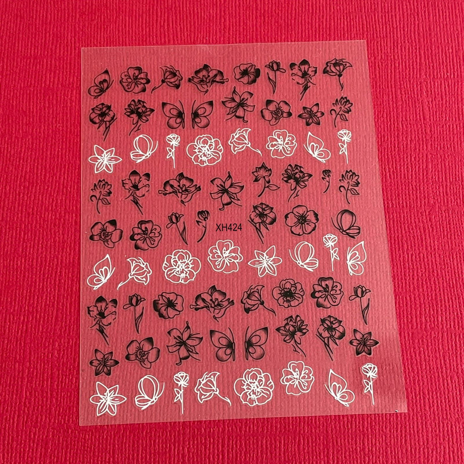 Black White Flower Nail Sticker Leaf Butterfly Daisy Rose Lutos Peony Flowers