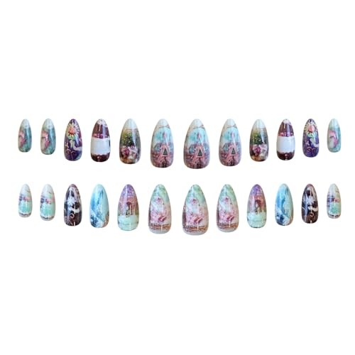 24 Pcs Almond Press on Nails Short Oval Nails Press Ons Retro Almond Styl 38