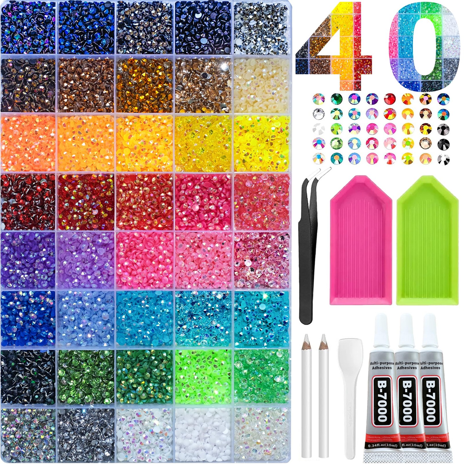 40000Pcs Jelly Rhinestones Bedazzling Kit, 40 Colors 3mm Multicolor Resin Fla…