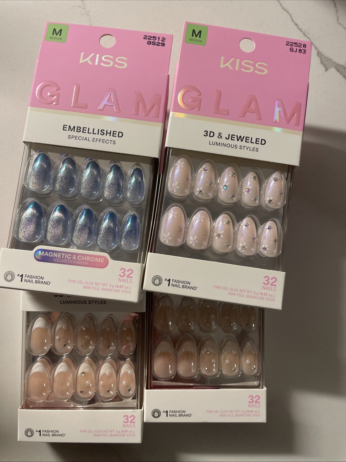 Kiss Press On Nails Set Of 4 Glam Theme Embellished + 3D & Jeweled M NIB